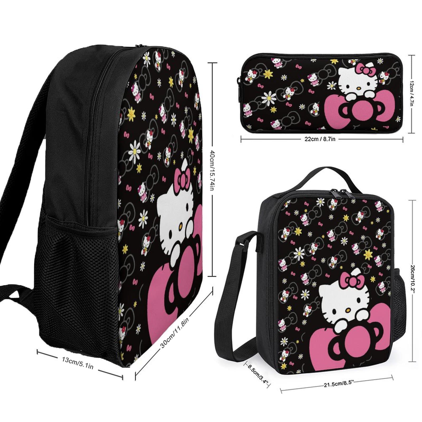 【5-Day Fast Delivery】Hello Kitty Backpack Set - Sanrio 16" Shoulder Bag, Insulated Lunch Tote, Multifunctional Pencil Case BP0004