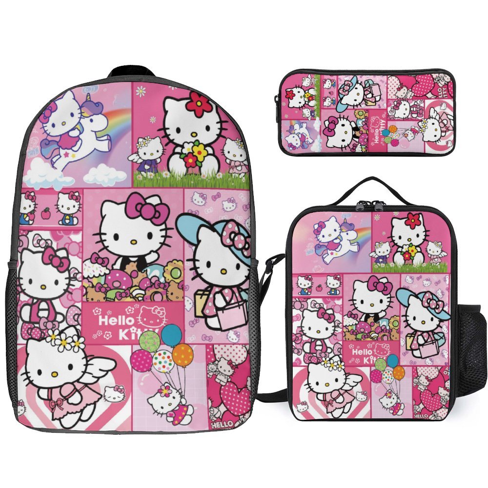 【5-Day Fast Delivery】Hello Kitty Backpack Set - Sanrio 16" Shoulder Bag, Insulated Lunch Tote, Multifunctional Pencil Case BP0005 