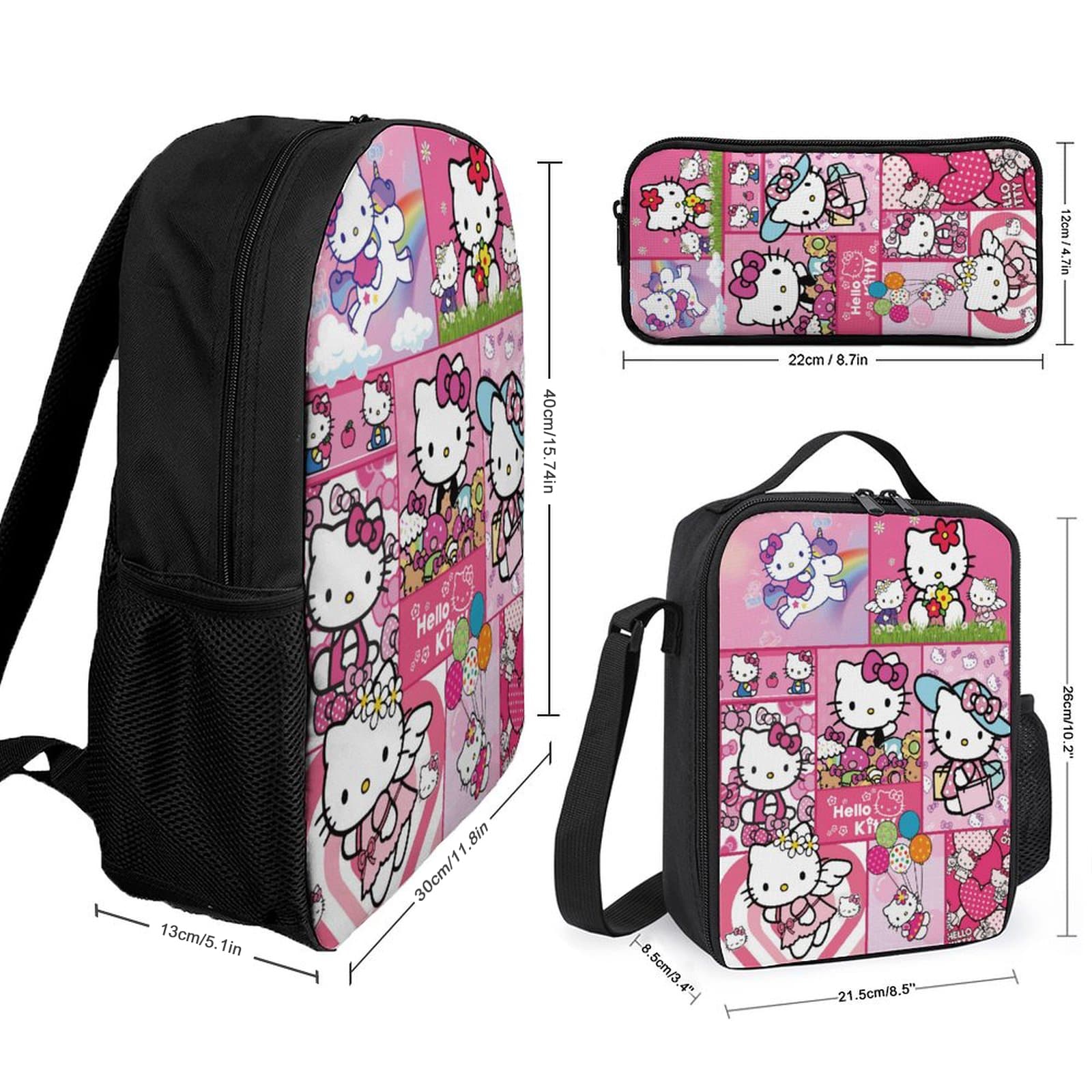 【5-Day Fast Delivery】Hello Kitty Backpack Set - Sanrio 16" Shoulder Bag, Insulated Lunch Tote, Multifunctional Pencil Case BP0005 