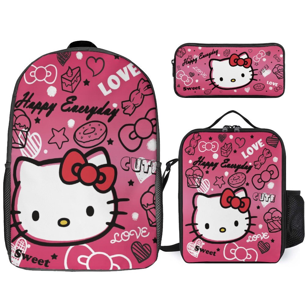 【5-Day Fast Delivery】Hello Kitty Backpack Set - Sanrio 16" Shoulder Bag, Insulated Lunch Tote, Multifunctional Pencil Case BP0006 