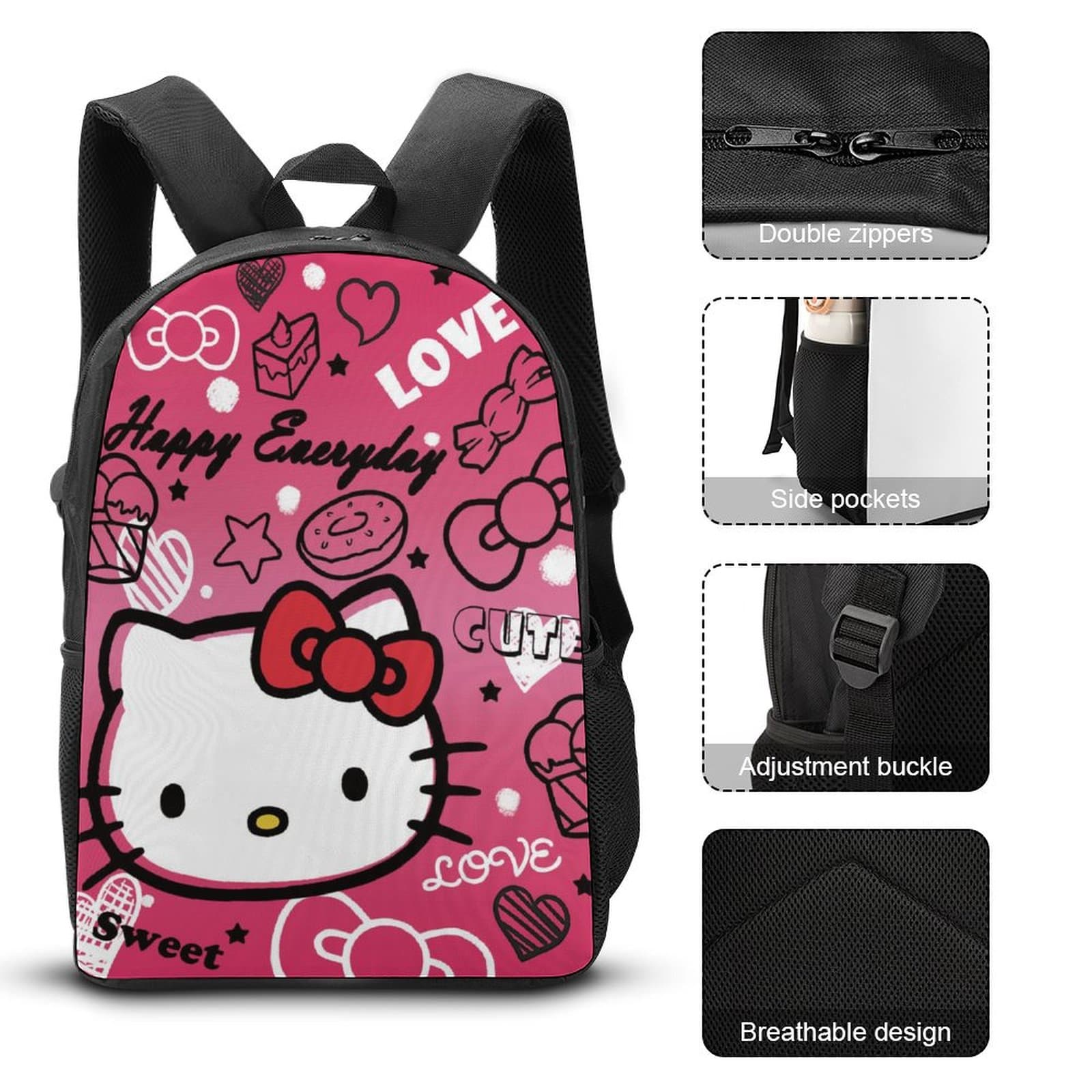 【5-Day Fast Delivery】Hello Kitty Backpack Set - Sanrio 16" Shoulder Bag, Insulated Lunch Tote, Multifunctional Pencil Case BP0006 