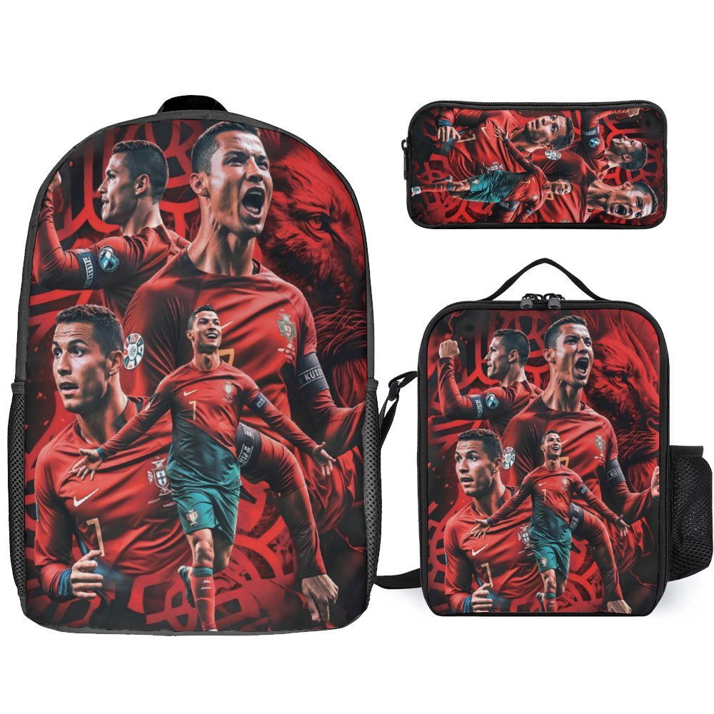 【5-Day Fast Delivery】Cristiano Ronaldo Backpack Set - Super Star 16" Shoulder Bag, Insulated Lunch Tote, Multifunctional Pencil Case BP0008 