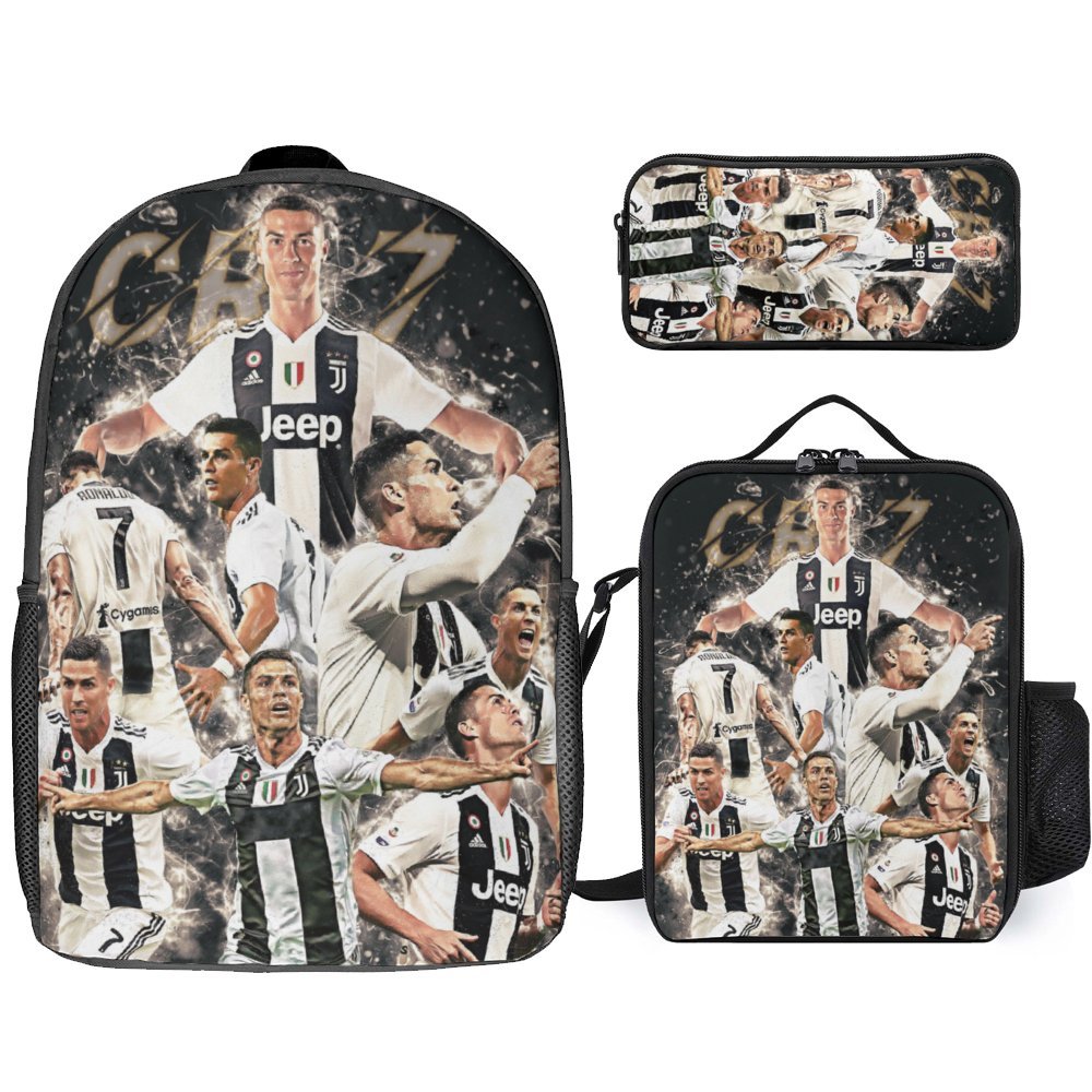 【5-Day Fast Delivery】Cristiano Ronaldo Backpack Set - Super Star 16" Shoulder Bag, Insulated Lunch Tote, Multifunctional Pencil Case BP0009 