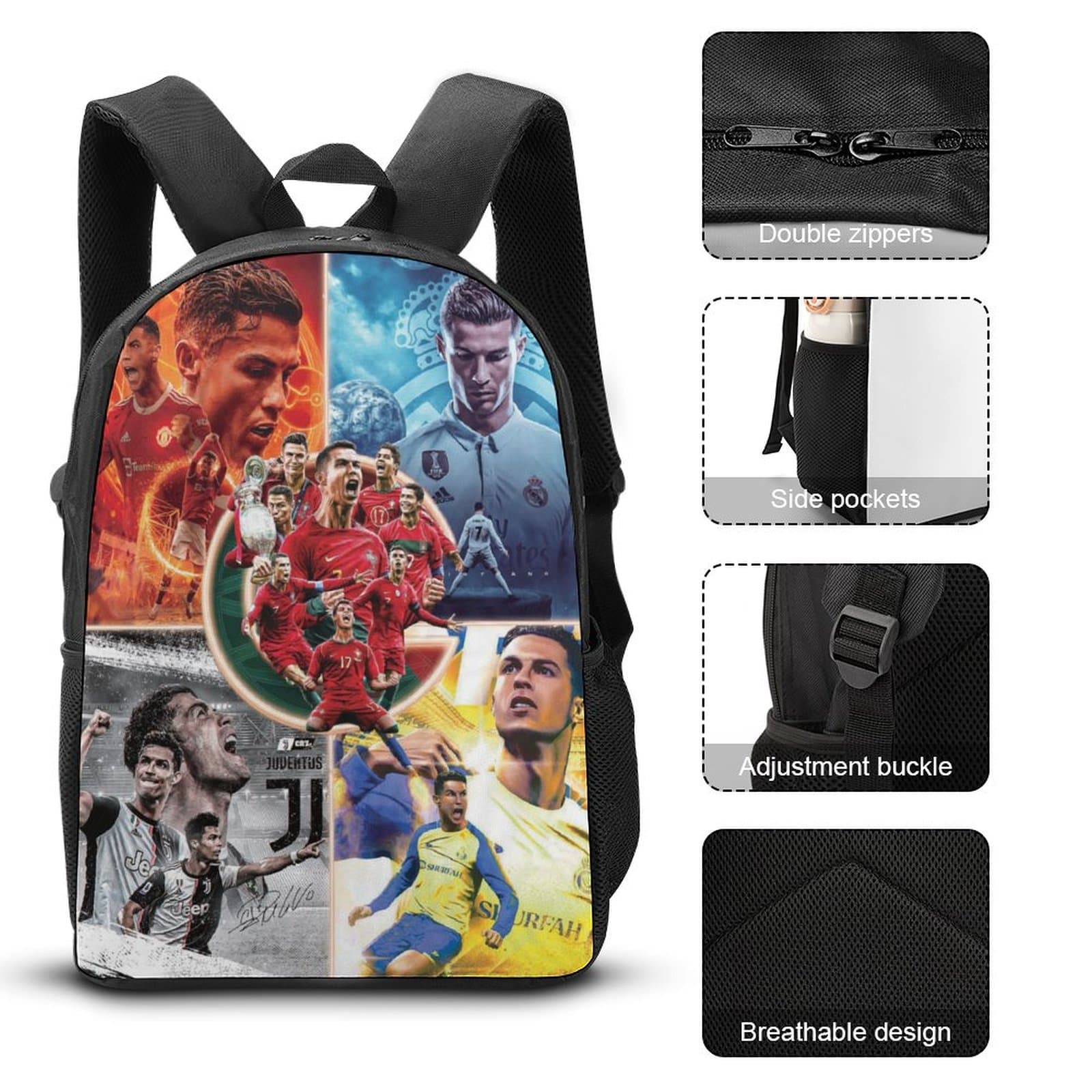 【5-Day Fast Delivery】Cristiano Ronaldo Backpack Set - Super Star 16" Shoulder Bag, Insulated Lunch Tote, Multifunctional Pencil Case BP0010 