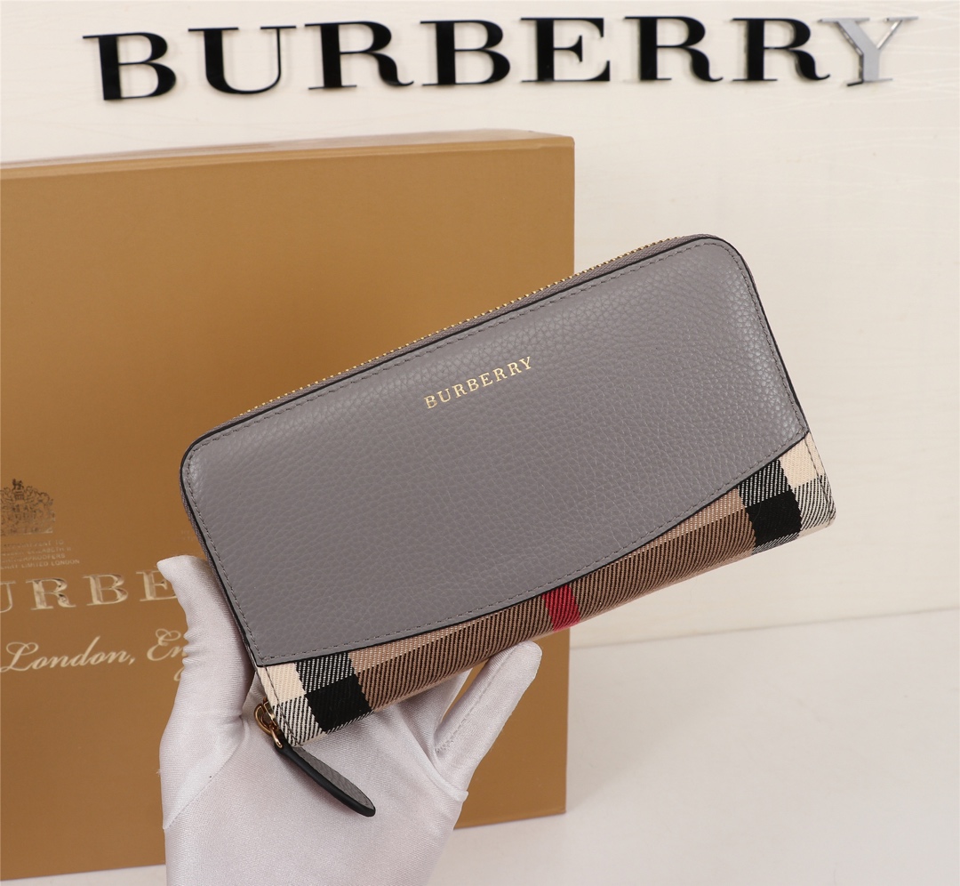 Burberry Leather Wallet Zipper Grey BB0006