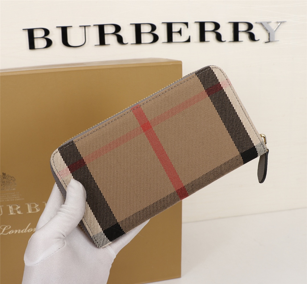 Burberry Leather Wallet Zipper Grey BB0006