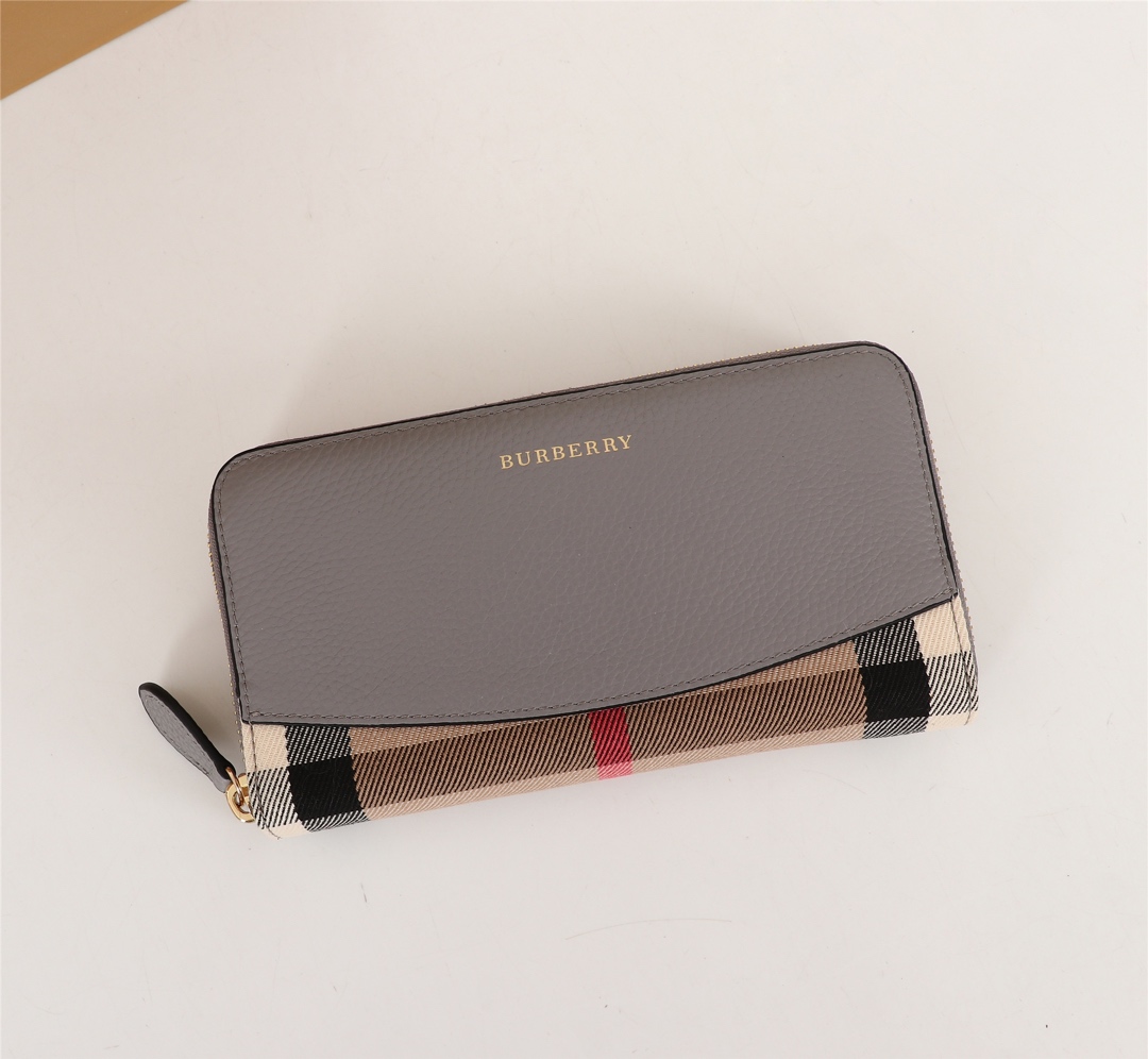 Burberry Leather Wallet Zipper Grey BB0006