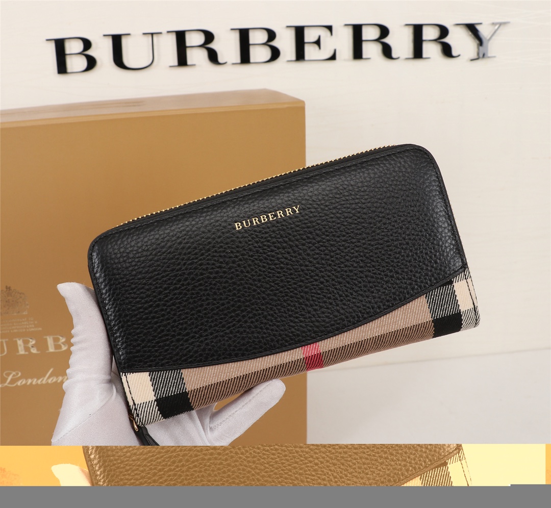 Burberry Leather Wallet Zipper Black BB0007