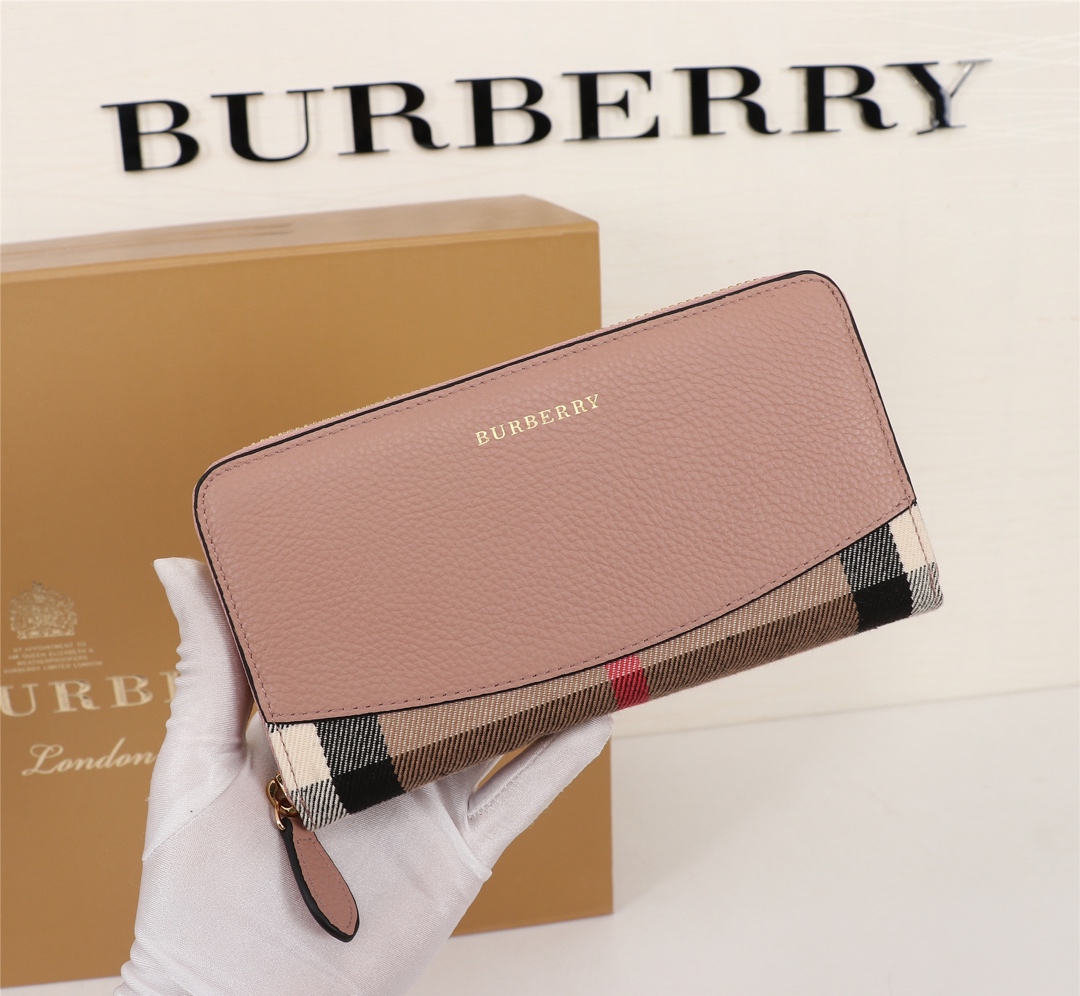 Burberry Leather Wallet Zipper Pink BB0009