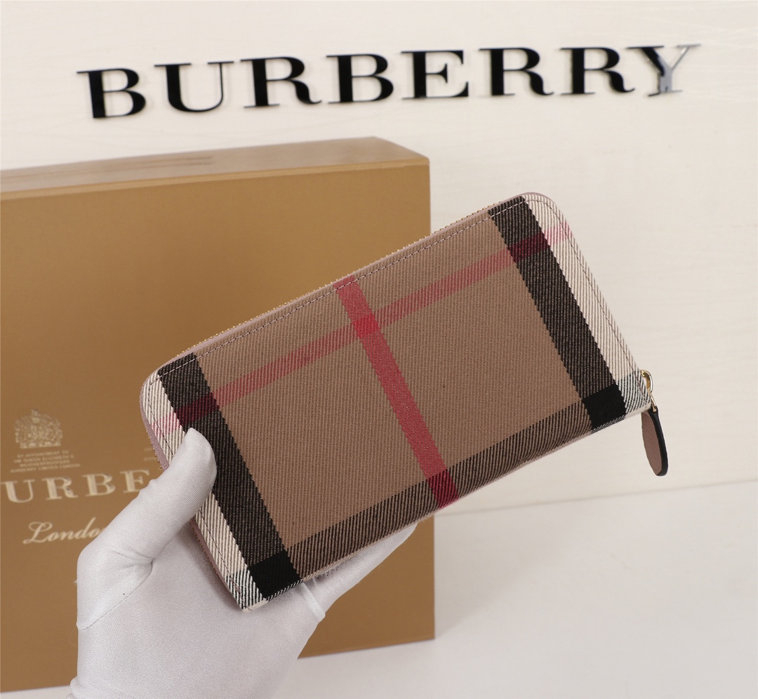 Burberry Leather Wallet Zipper Pink BB0009