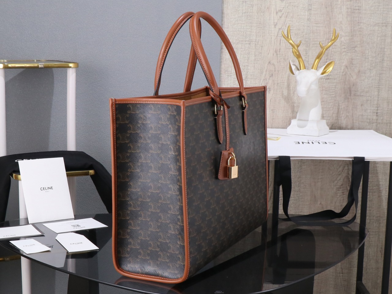 Celine horizontal cabas in Triomphe Canvas and calfskin CE0002