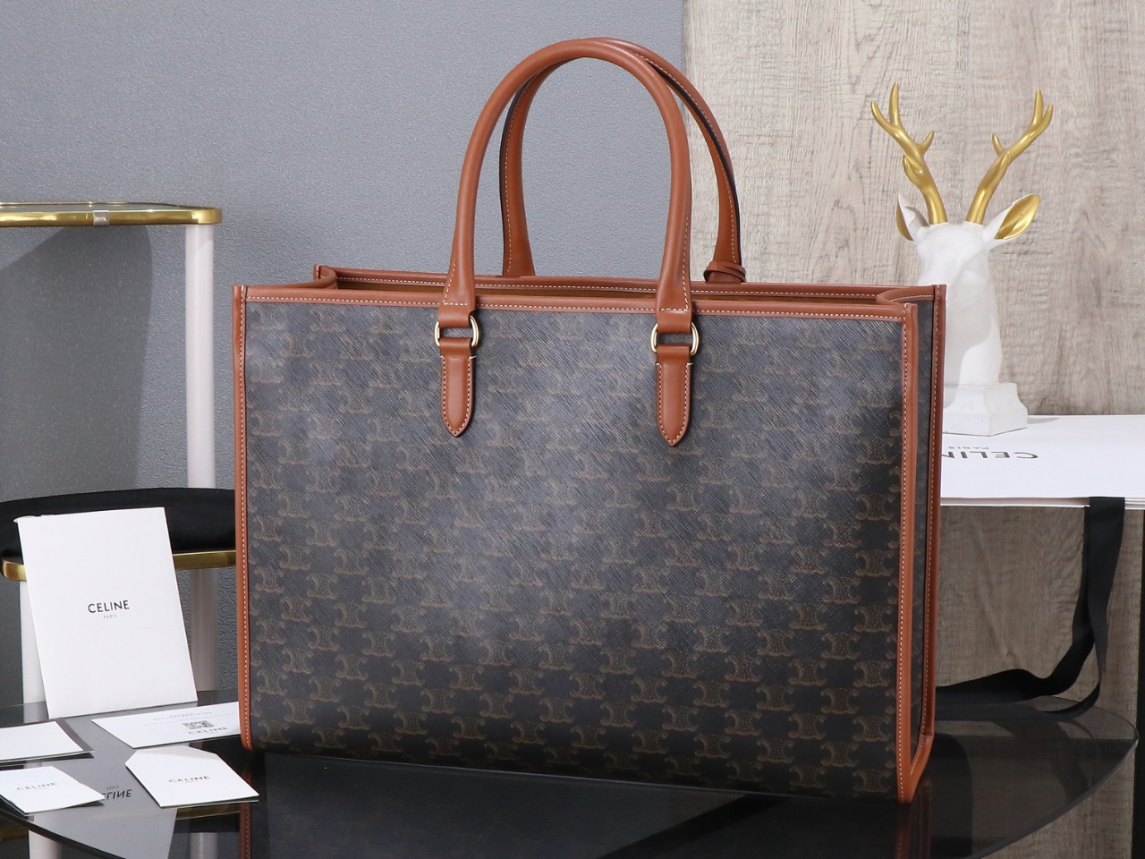 Celine horizontal cabas in Triomphe Canvas and calfskin CE0002