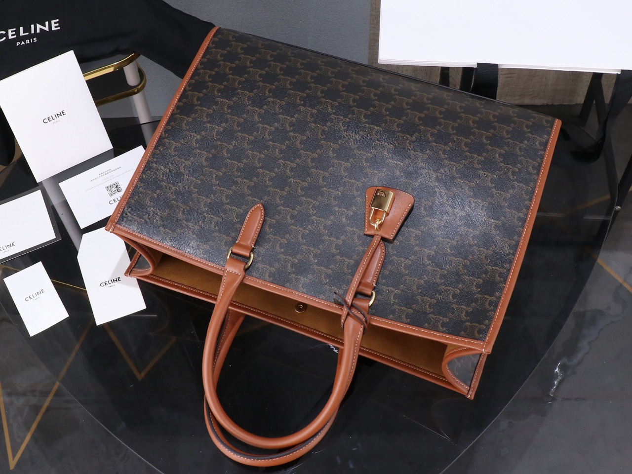 Celine horizontal cabas in Triomphe Canvas and calfskin CE0002