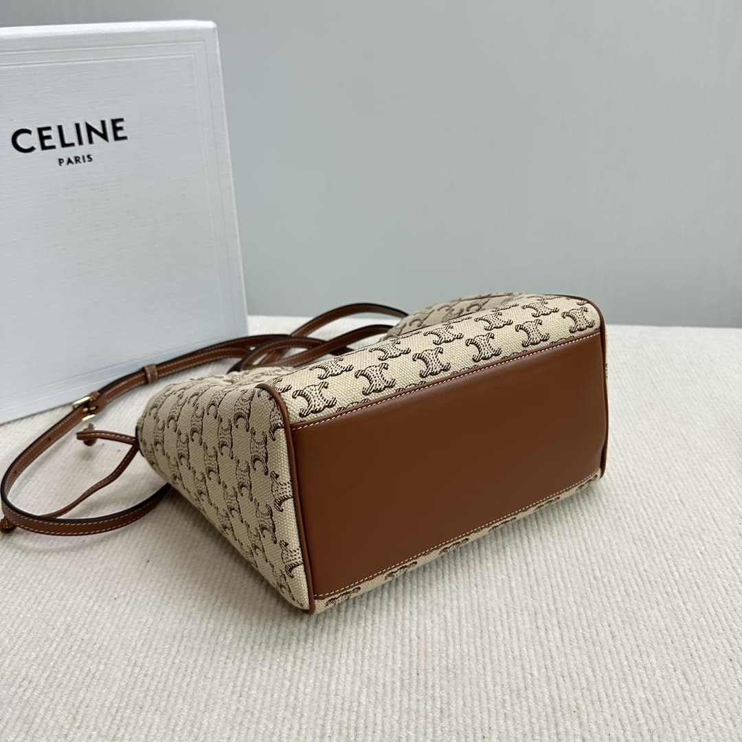 Celine SMALL CABAS DRAWSTRING CUIR TRIOMPHE in TEXTILE WITH TRIOMPHE CANVAS PRINT AND CALFSKIN CE0006