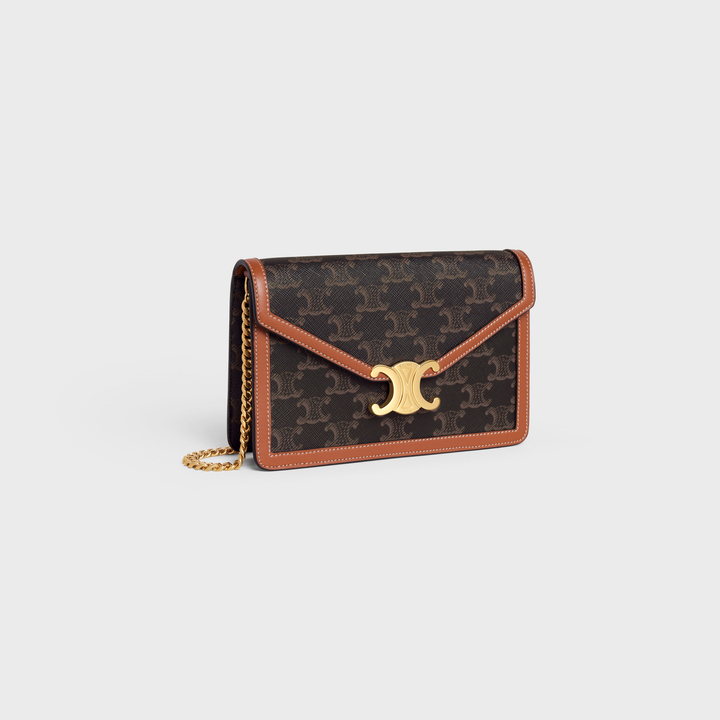 Celine WALLET ON CHAIN MARGO in TRIOMPHE CANVAS and calfskin CE0012