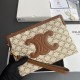 Celine SMALL POUCH WITH STRAP in TEXTILE WITH TRIOMPHE PRINT AND CALFSKIN CE0017