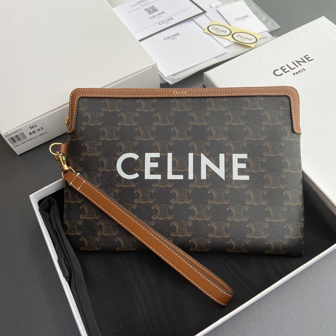 Celine SMALL POUCH WITH STRAP in TRIOMPHE CANVAS WITH CELINE PRINT CE0018