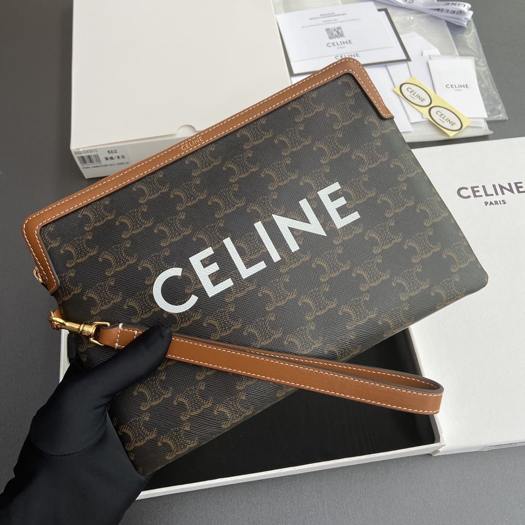 Celine SMALL POUCH WITH STRAP in TRIOMPHE CANVAS WITH CELINE PRINT CE0018