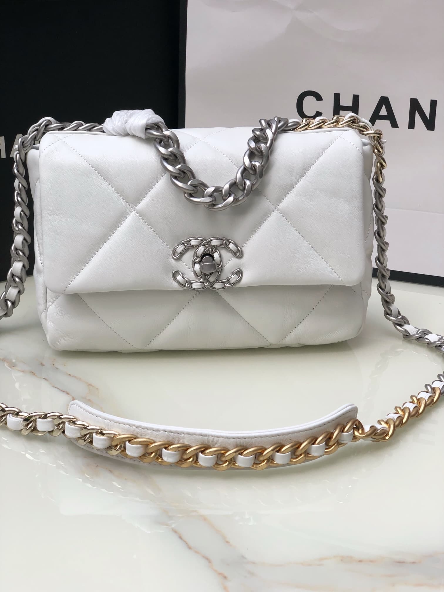 Chanel CHANEL 19 Handbag White AS1160