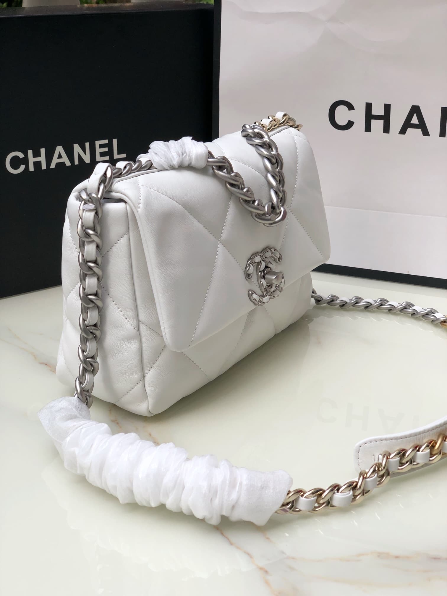 Chanel CHANEL 19 Handbag White AS1160