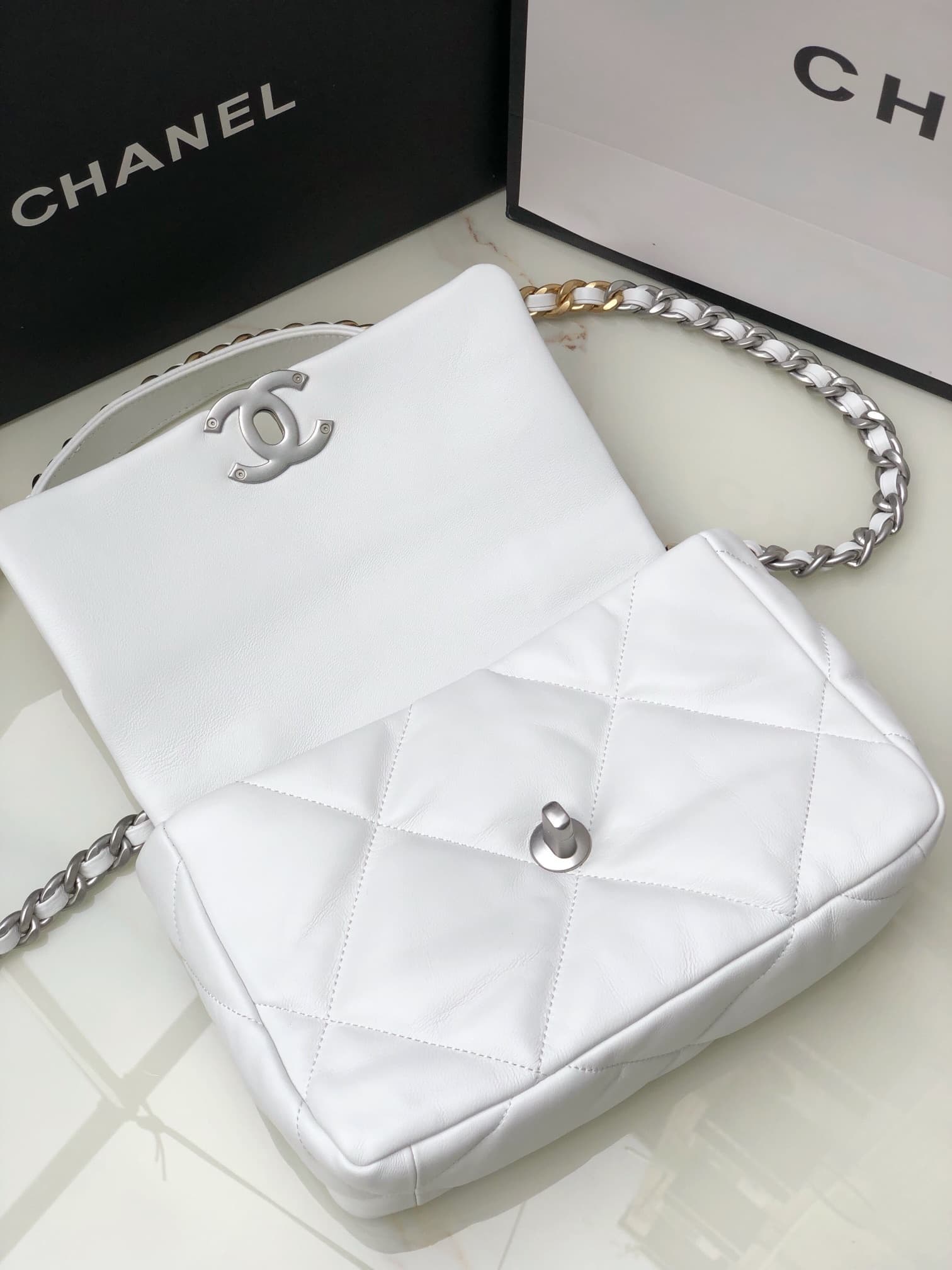 Chanel CHANEL 19 Handbag White AS1160