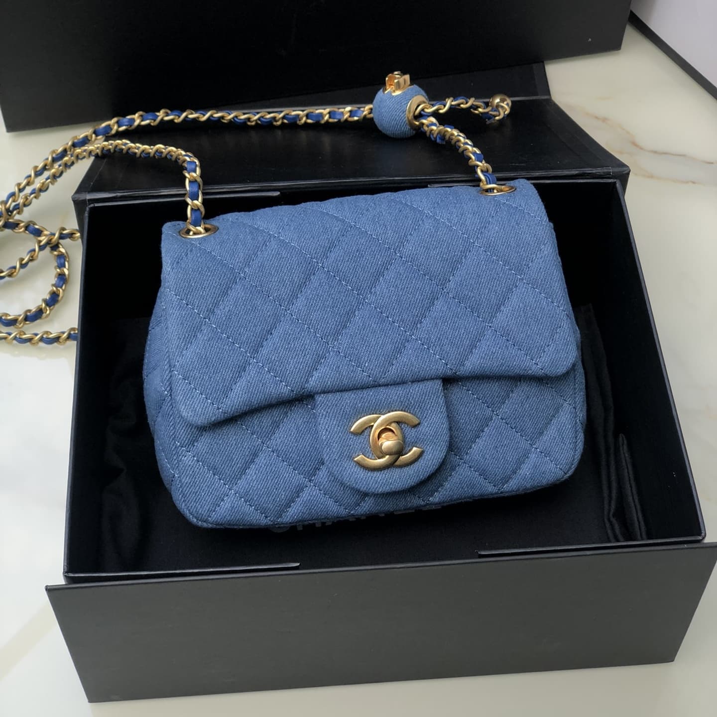 Chanel Denim Mini Pearl Crush Flap Bag AS1786