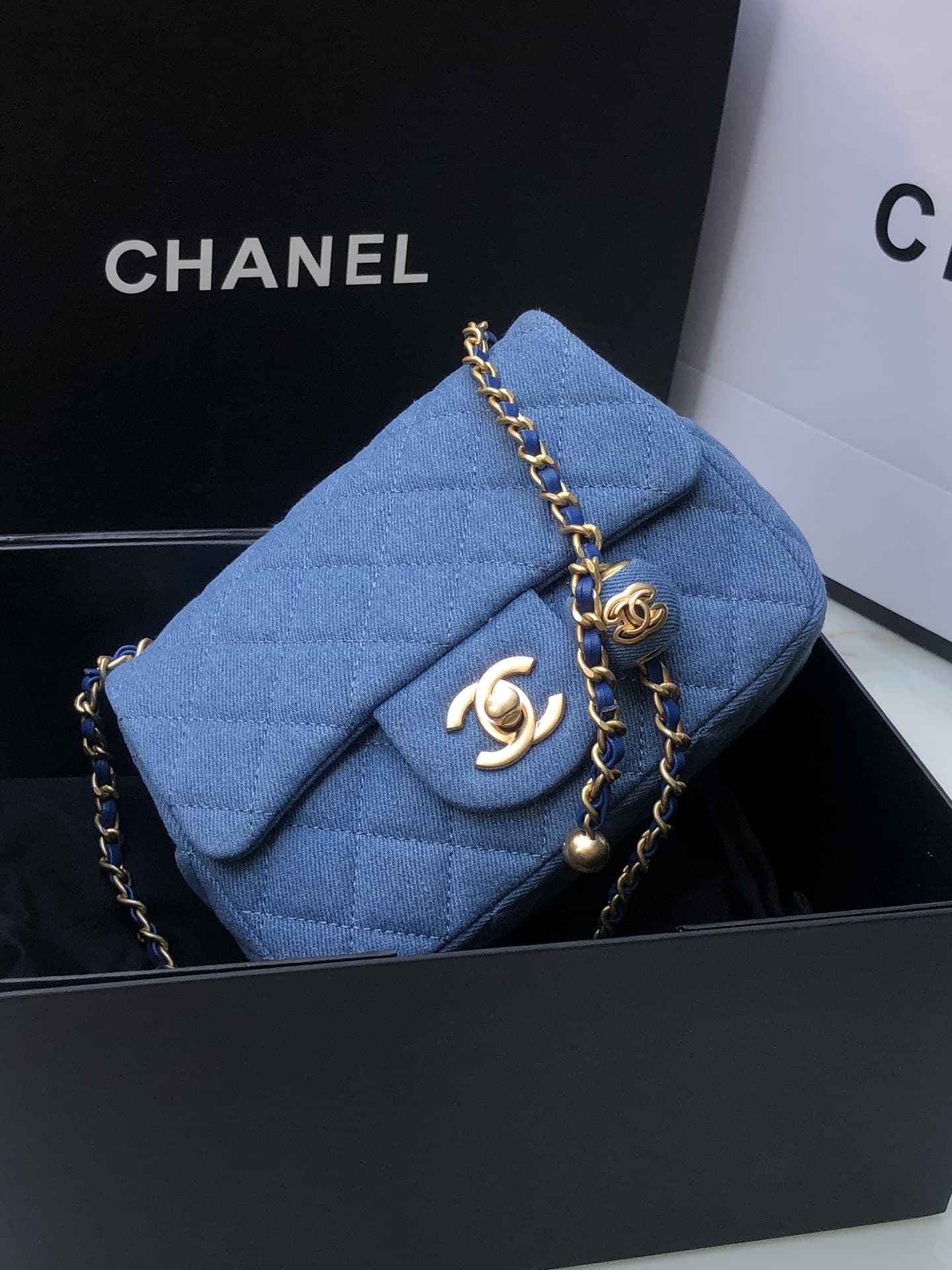 Chanel Denim Mini Pearl Crush Flap Bag AS1786