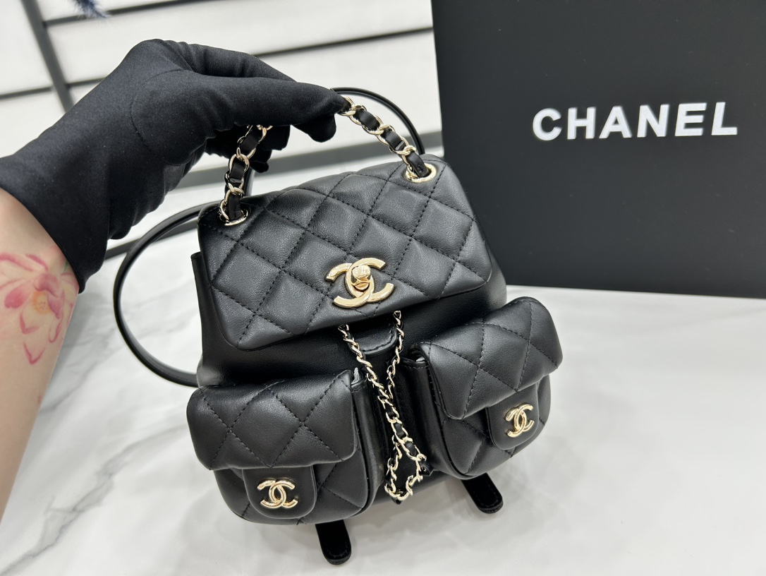 Chanel Small 2 Pocket Duma Backpack Black AS3860