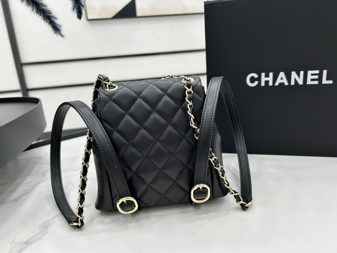 Chanel Small 2 Pocket Duma Backpack Black AS3860