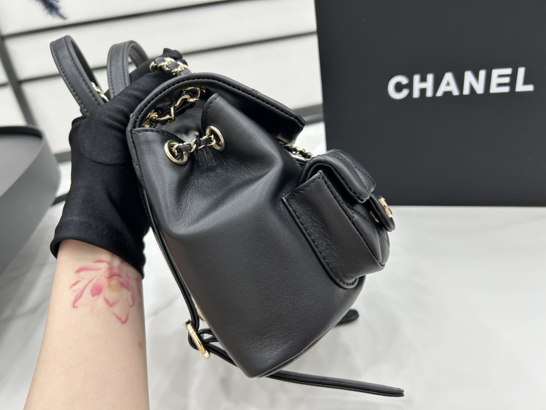 Chanel Small 2 Pocket Duma Backpack Black AS3860