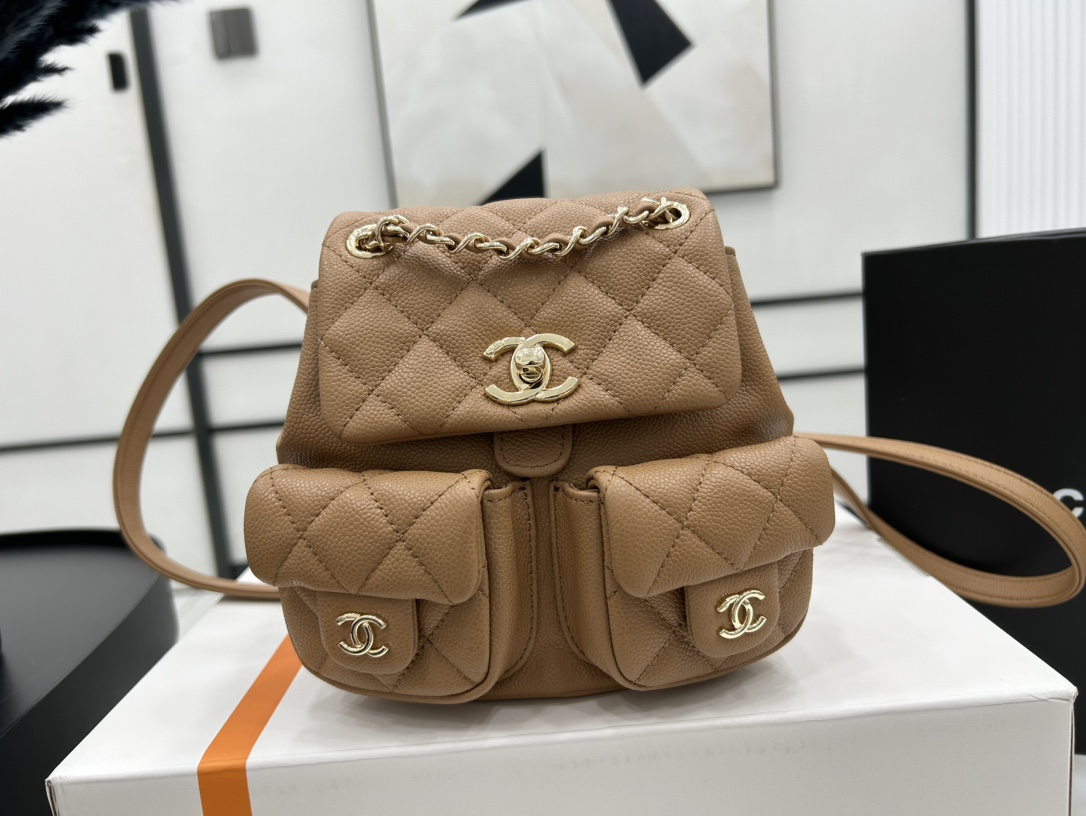 Chanel Small 2 Pocket Duma Backpack Light Brown AS3860