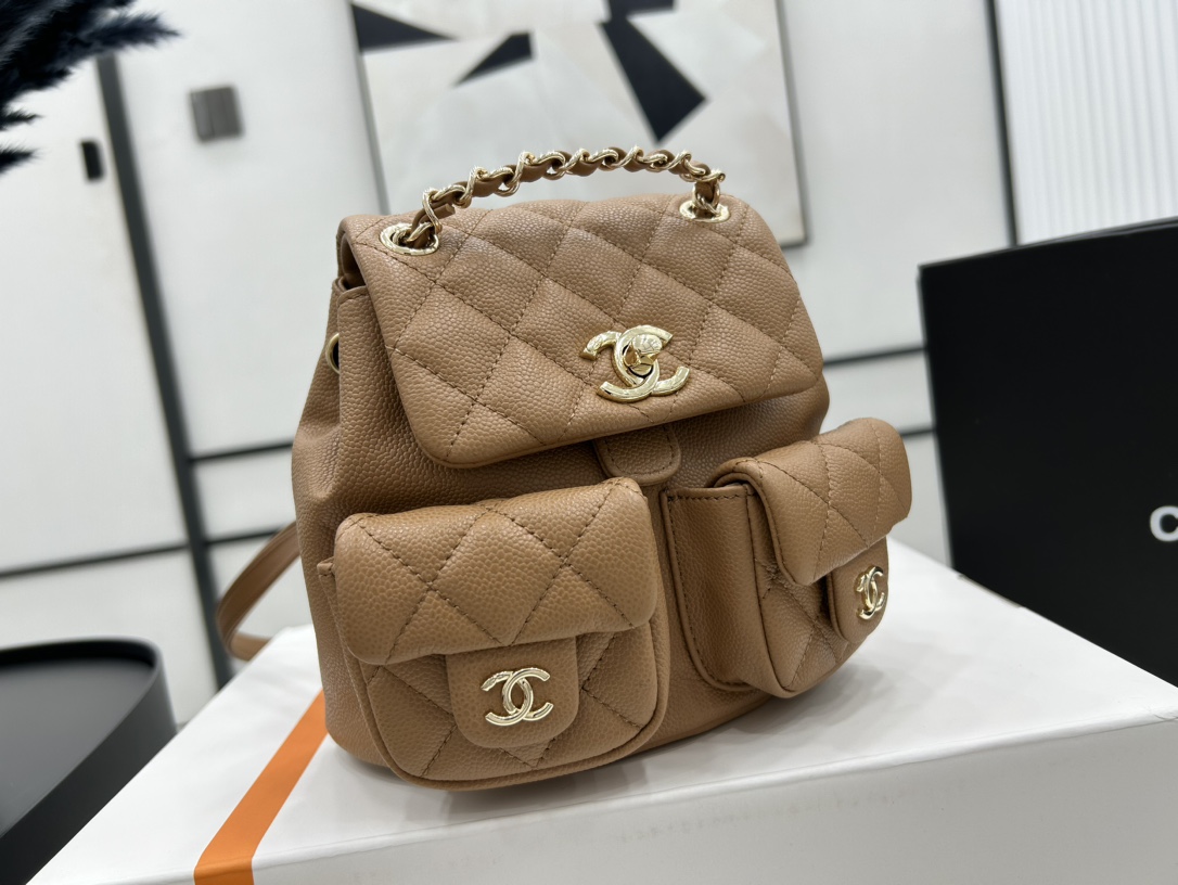 Chanel Small 2 Pocket Duma Backpack Light Brown AS3860