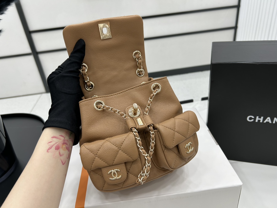 Chanel Small 2 Pocket Duma Backpack Light Brown AS3860