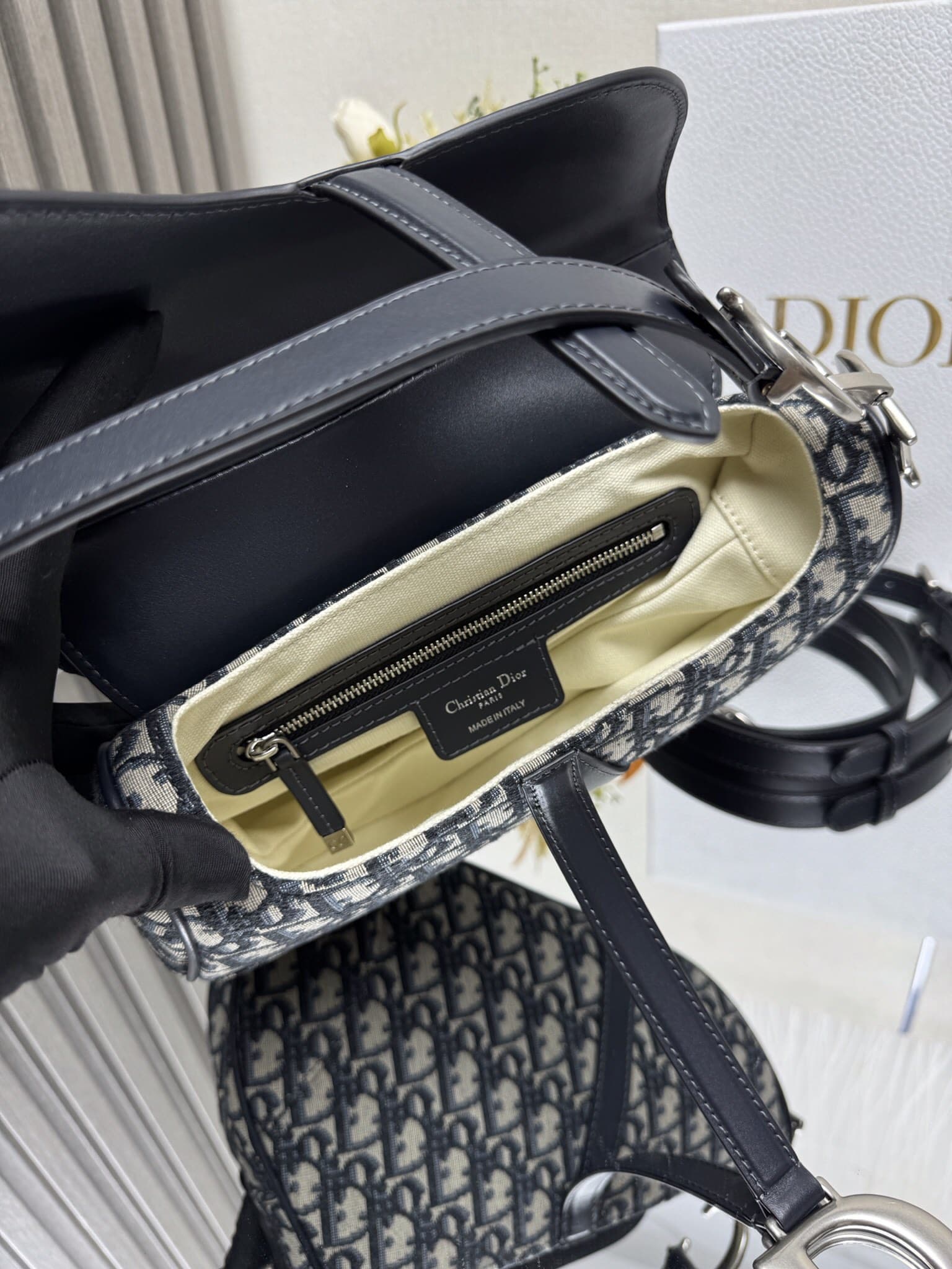 Dior Saddle Bag with Strap Blue Dior Oblique Jacquard and Smooth Calfskin M0455VDDS