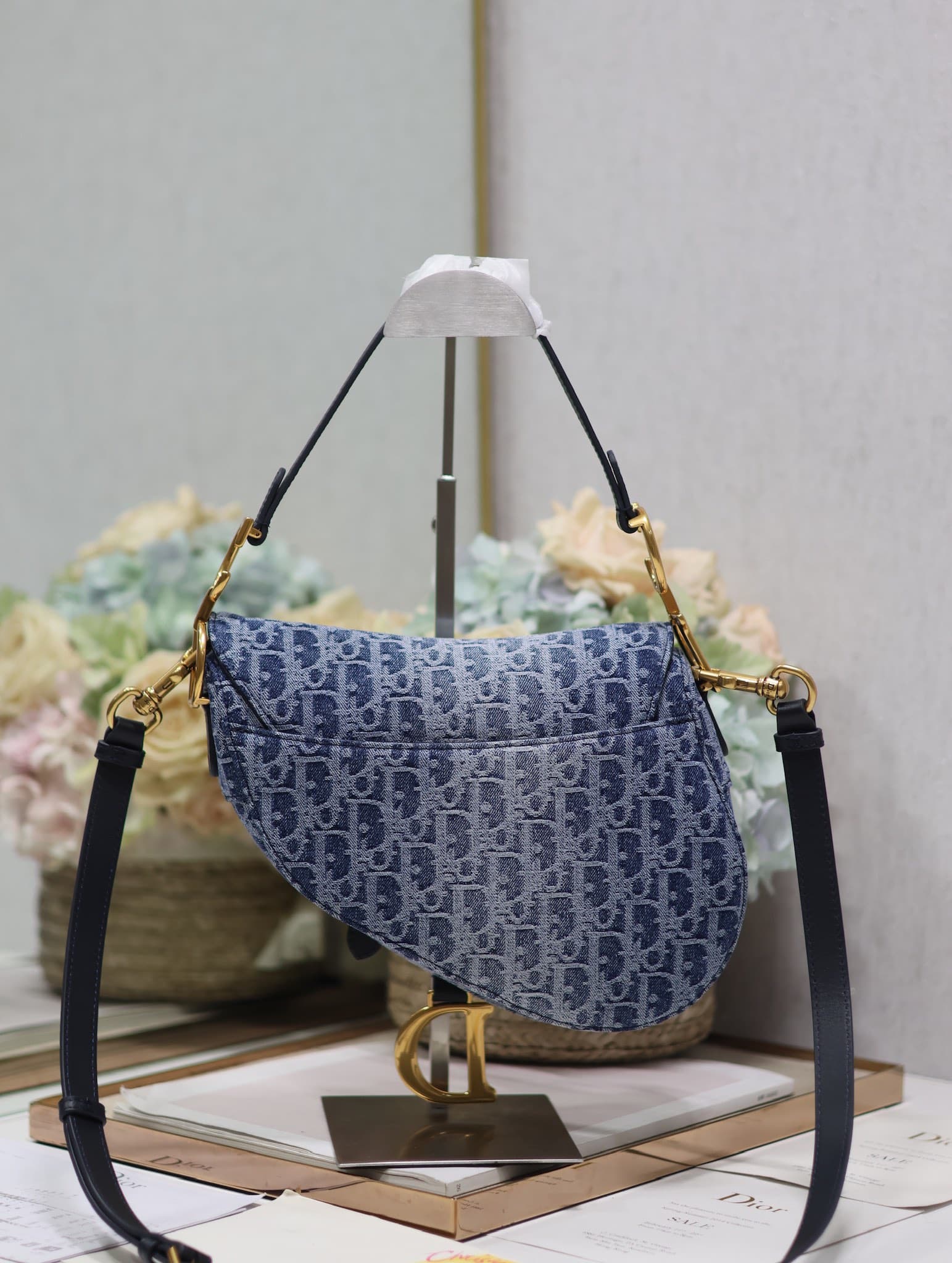 Dior Saddle Bag with Strap Blue Denim Dior Oblique Jacquard M0455CDCE