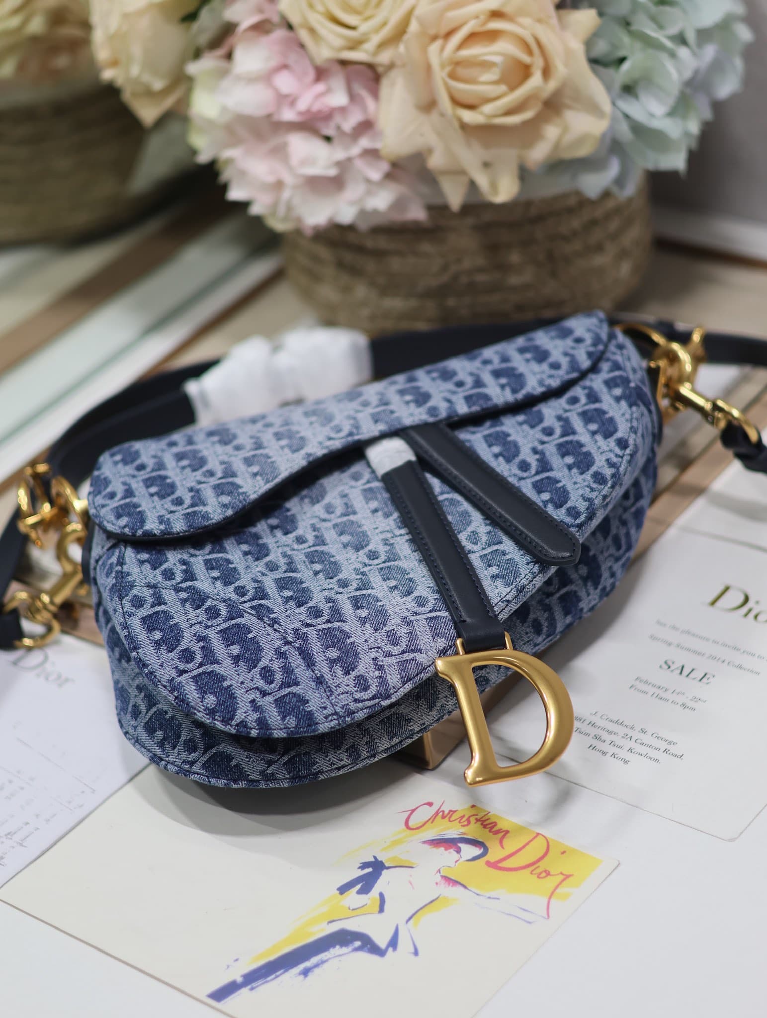 Dior Saddle Bag with Strap Blue Denim Dior Oblique Jacquard M0455CDCE