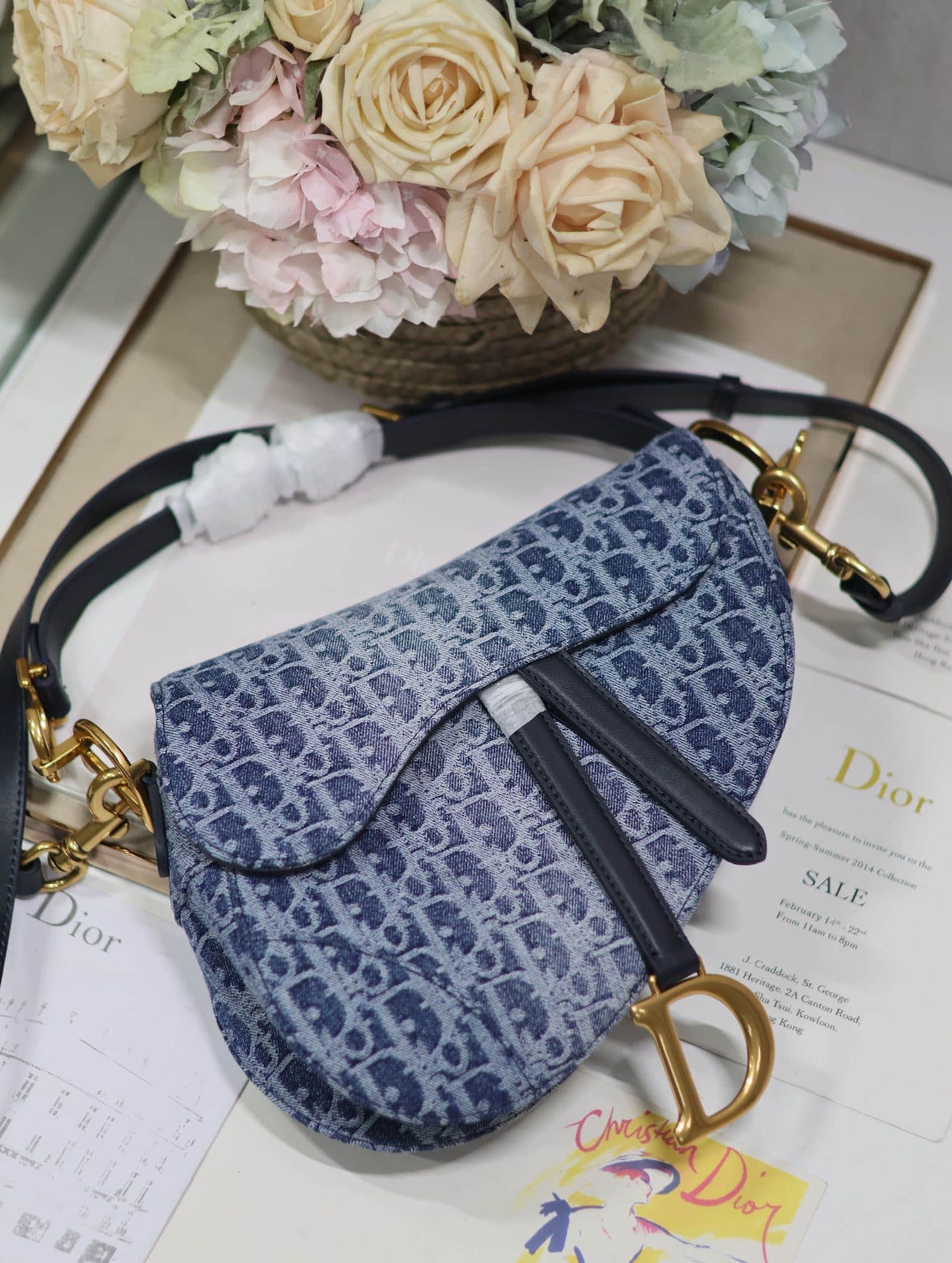 Dior Saddle Bag with Strap Blue Denim Dior Oblique Jacquard M0455CDCE