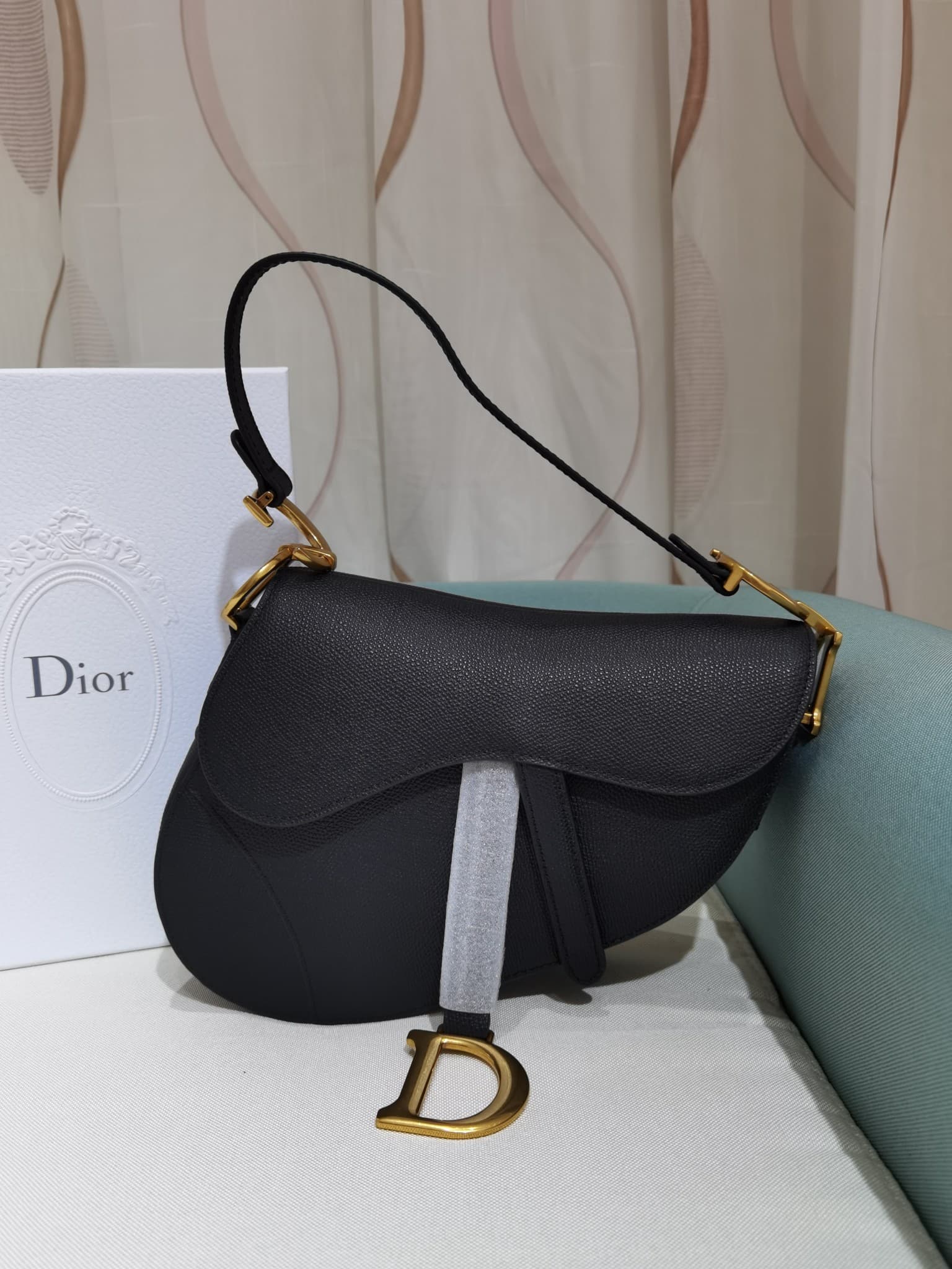 Dior Saddle Bag with Strap Black Grained Calfskin Black M0455CBAA