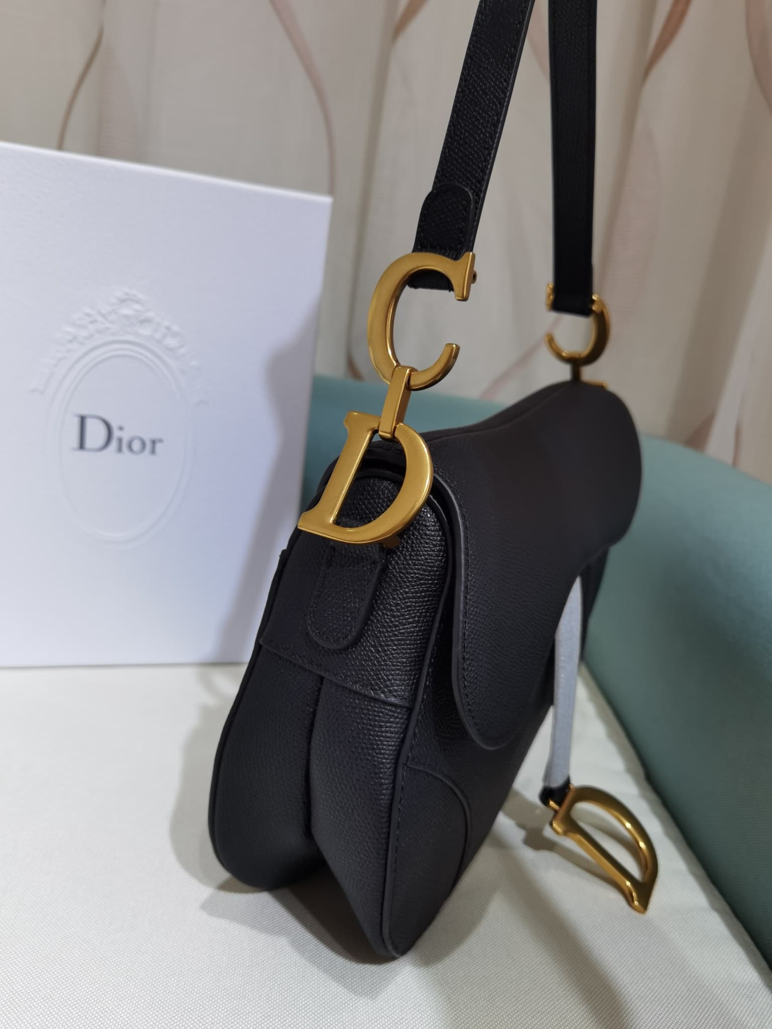 Dior Saddle Bag with Strap Black Grained Calfskin Black M0455CBAA