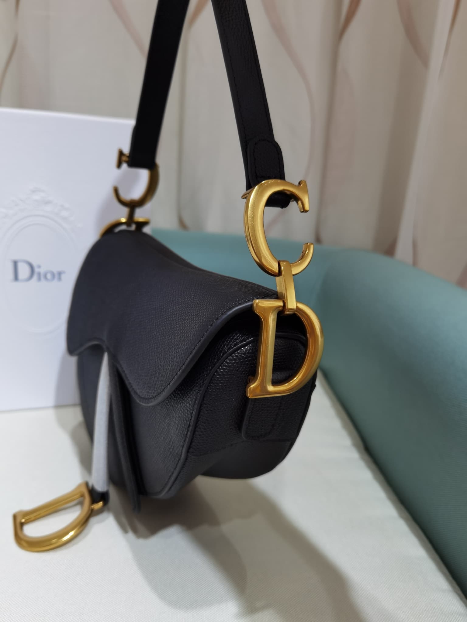 Dior Saddle Bag with Strap Black Grained Calfskin Black M0455CBAA