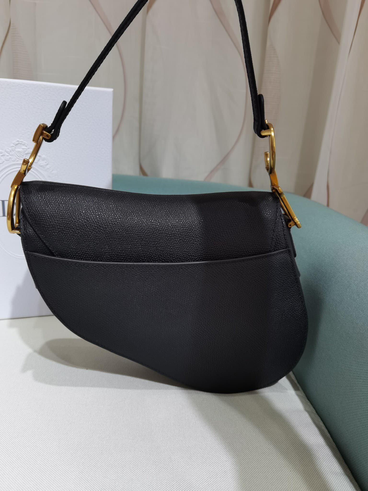 Dior Saddle Bag with Strap Black Grained Calfskin Black M0455CBAA