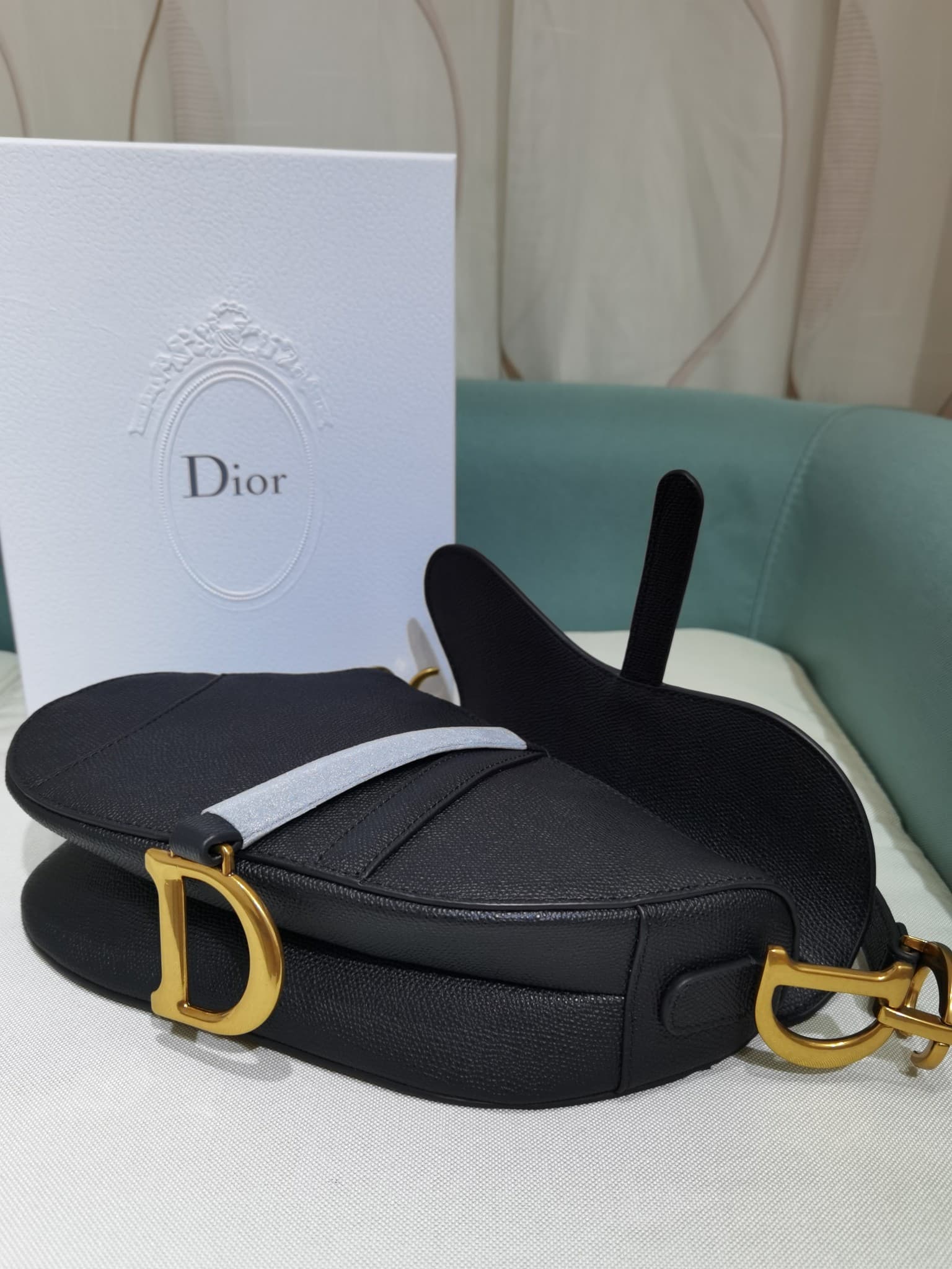 Dior Saddle Bag with Strap Black Grained Calfskin Black M0455CBAA