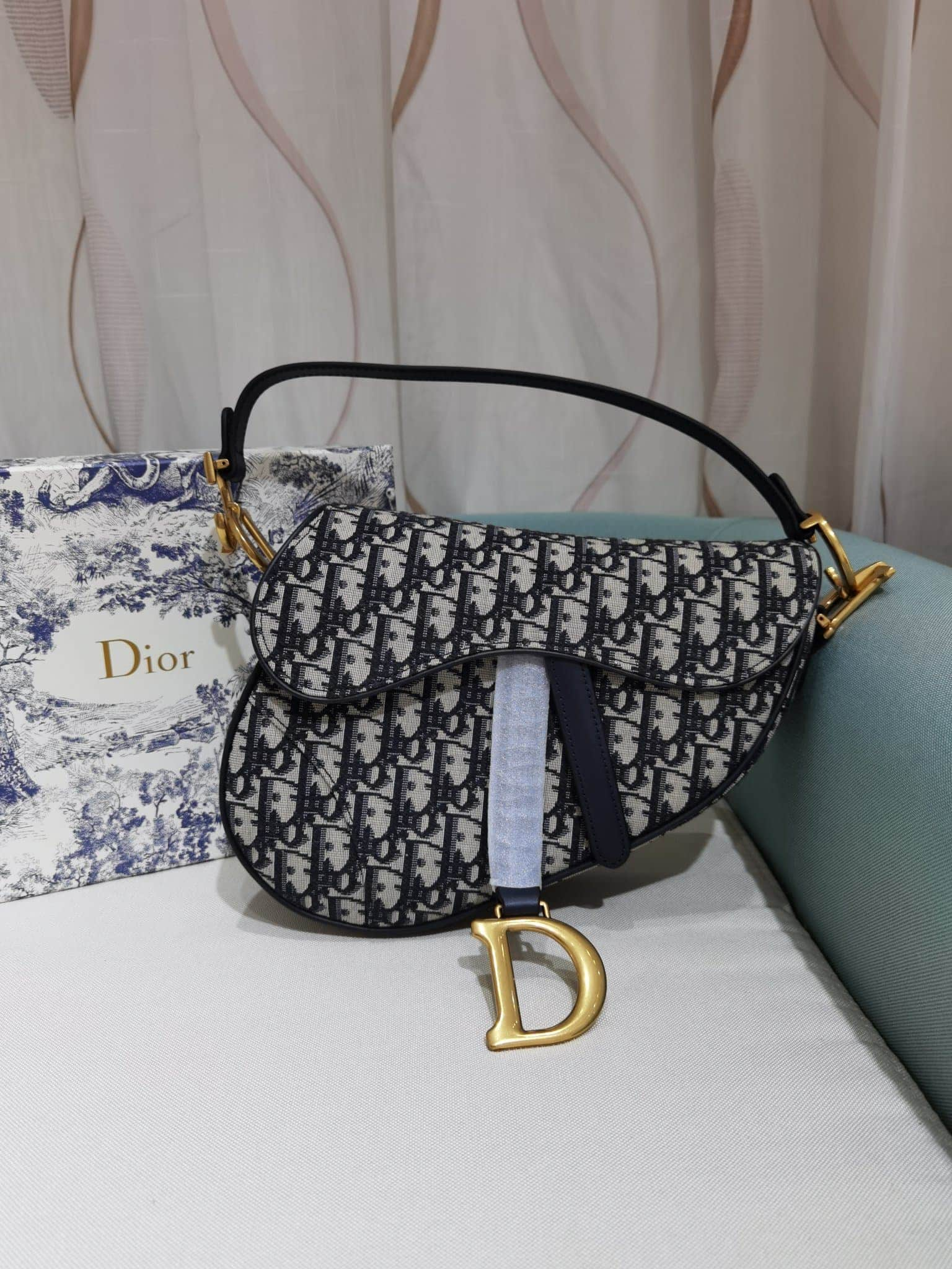 Dior Saddle Bag with Strap Blue Dior Oblique Jacquard M0455CTZQ