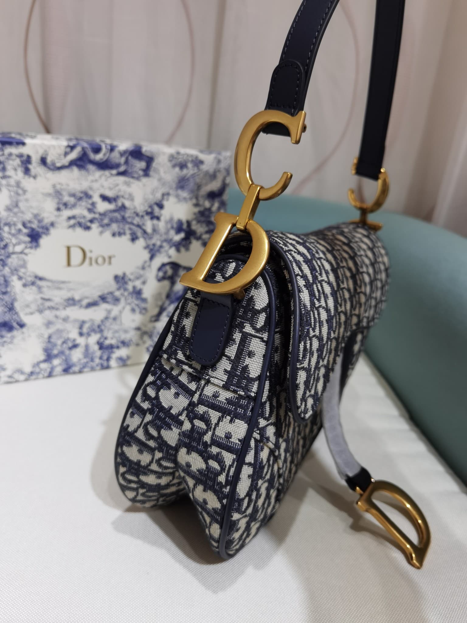 Dior Saddle Bag with Strap Blue Dior Oblique Jacquard M0455CTZQ