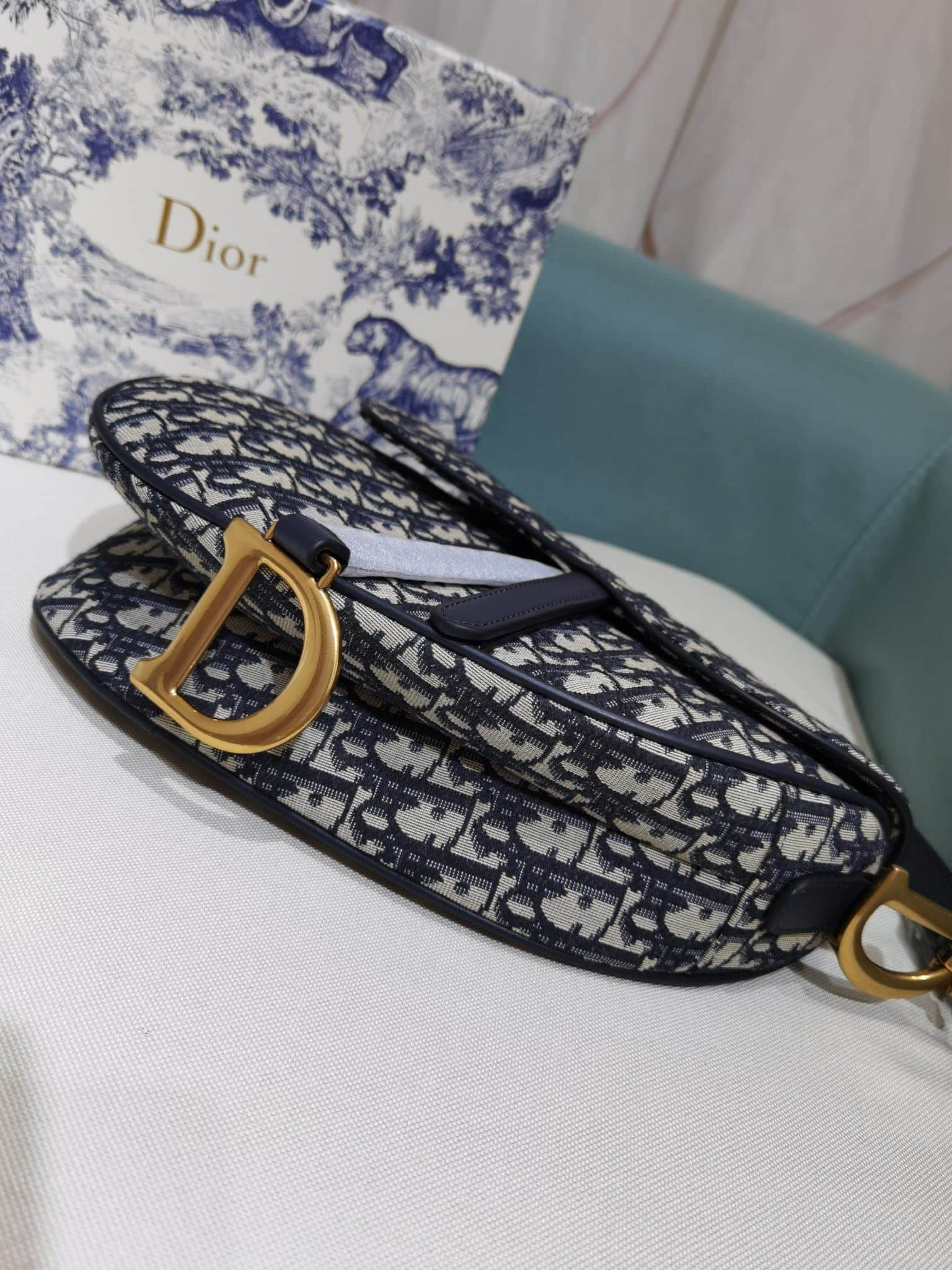 Dior Saddle Bag with Strap Blue Dior Oblique Jacquard M0455CTZQ