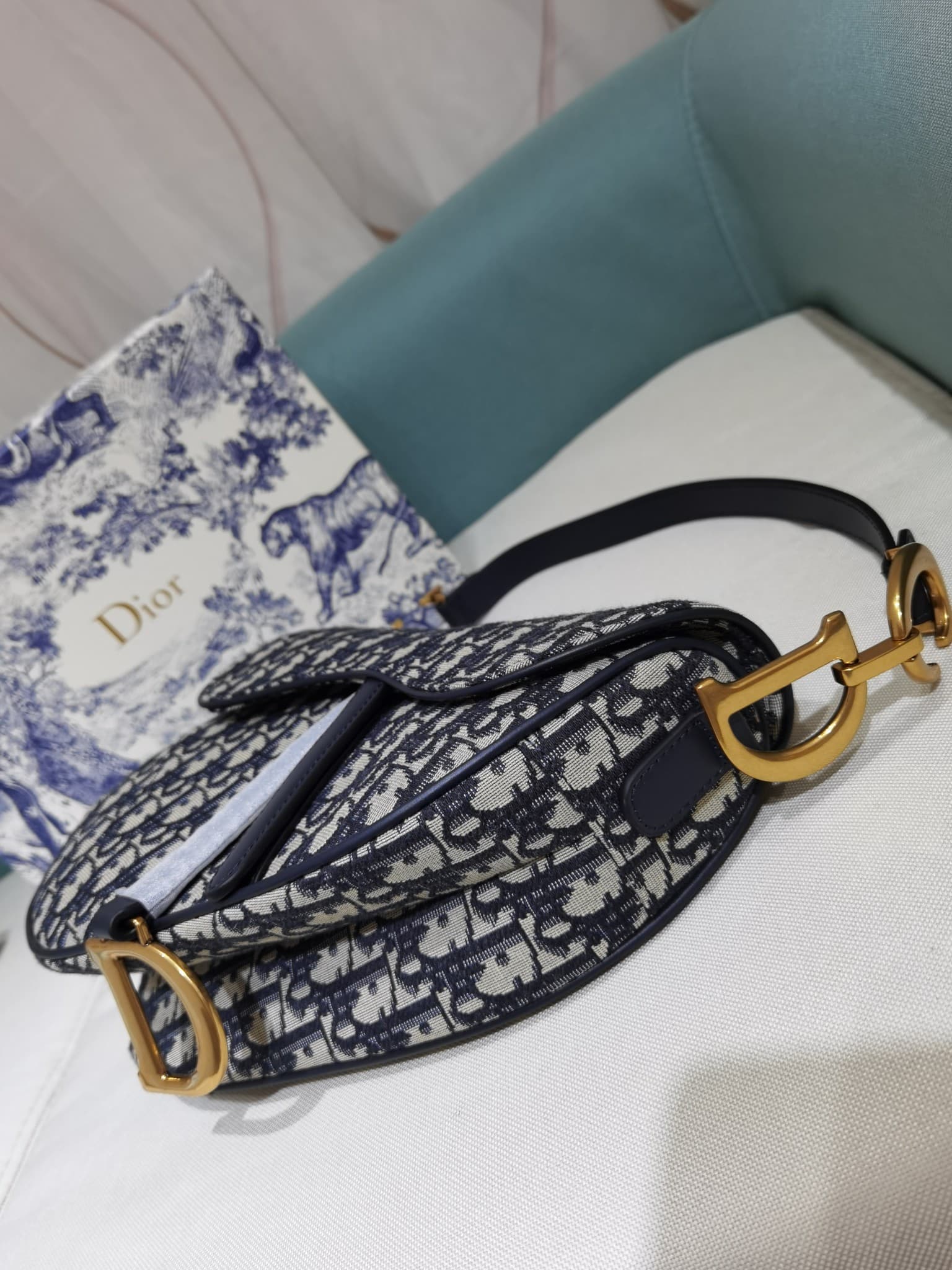 Dior Saddle Bag with Strap Blue Dior Oblique Jacquard M0455CTZQ