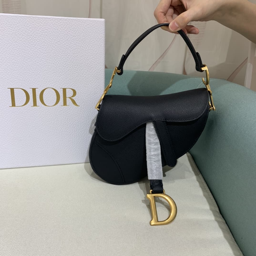 Dior Mini Saddle Bag with Strap Black Grained Calfskin  M0456CBAA