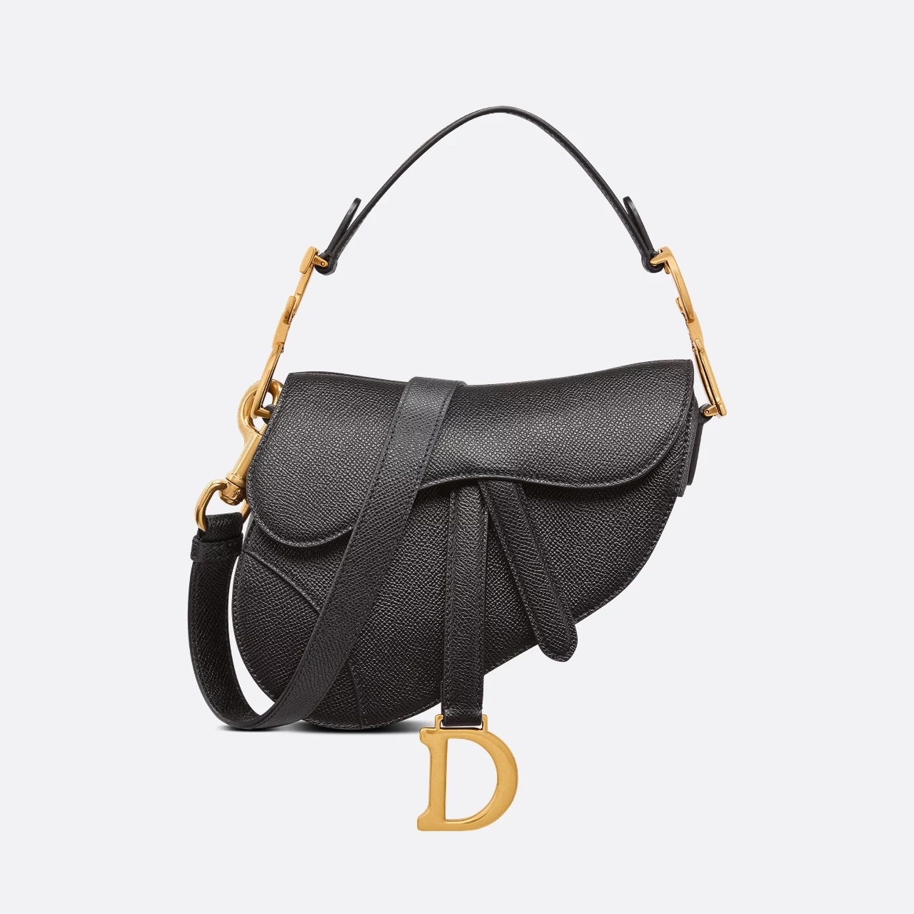 Dior Mini Saddle Bag with Strap Black Grained Calfskin  M0456CBAA