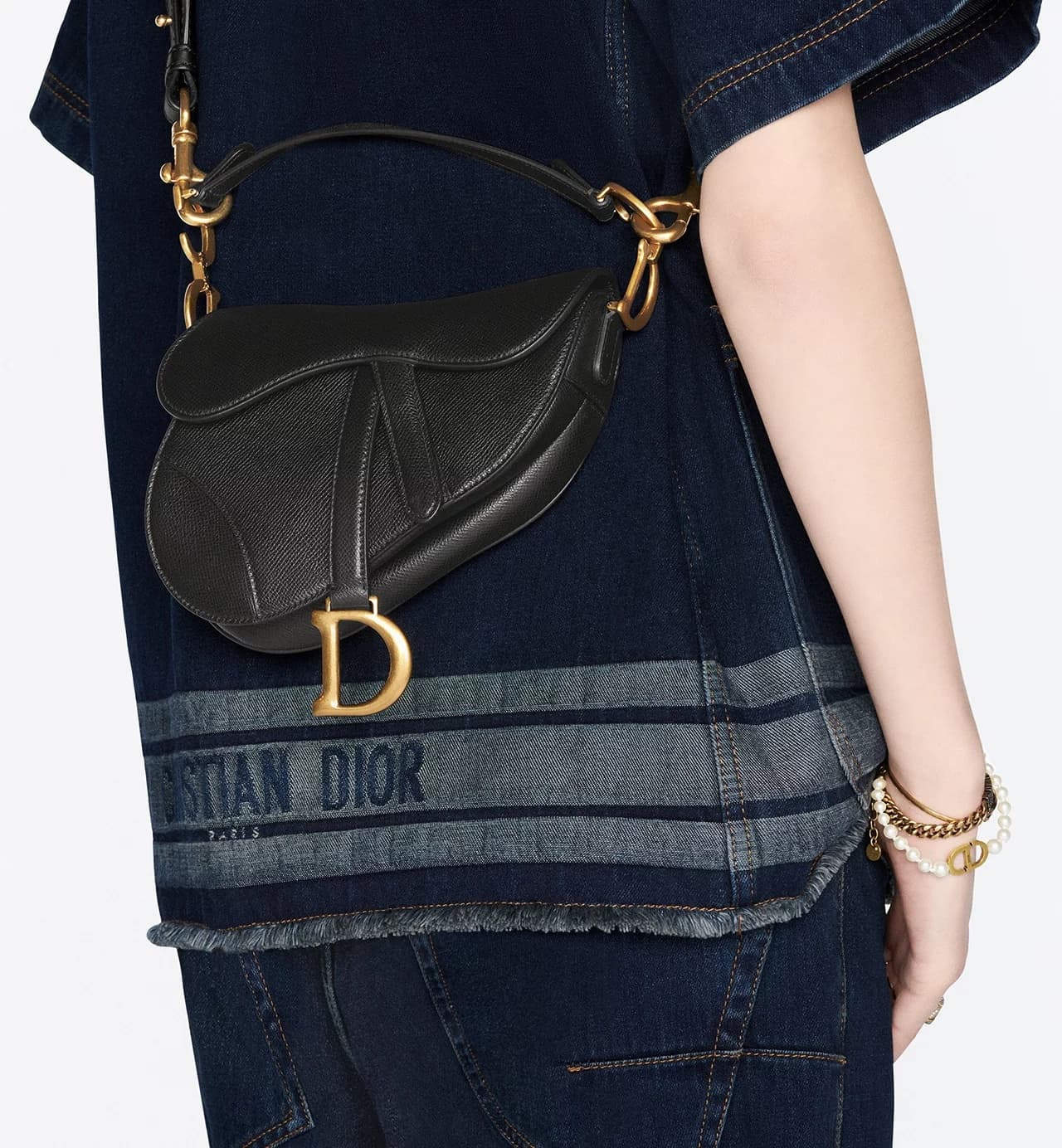 Dior Mini Saddle Bag with Strap Black Grained Calfskin  M0456CBAA