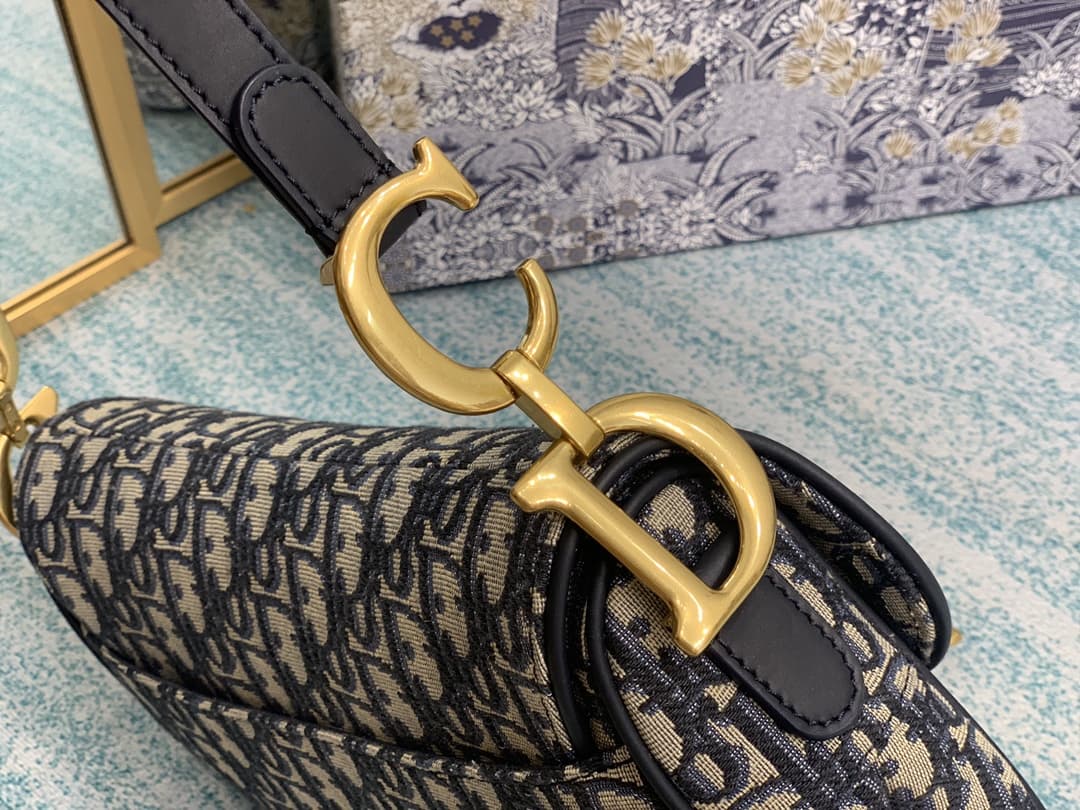 Dior Mini Saddle Bag with Strap Blue Dior Oblique Jacquard M0456CTZQ